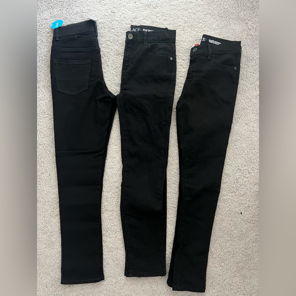 Three Pairs Boys Black Denim Skinny Jeans Size 10